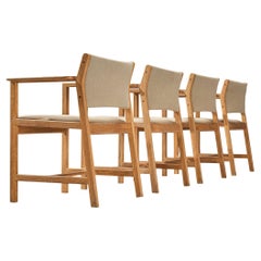 Set of Four Danish Armchairs in Oak and Beige Upholstery