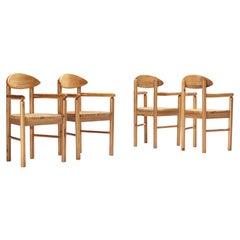 Set of Four Danish Armchairs in Solid Pine