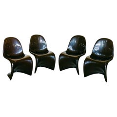 Vintage Set of Four Danish Chair in Brown Polypropylene Designed by Verner Panton, 1960s