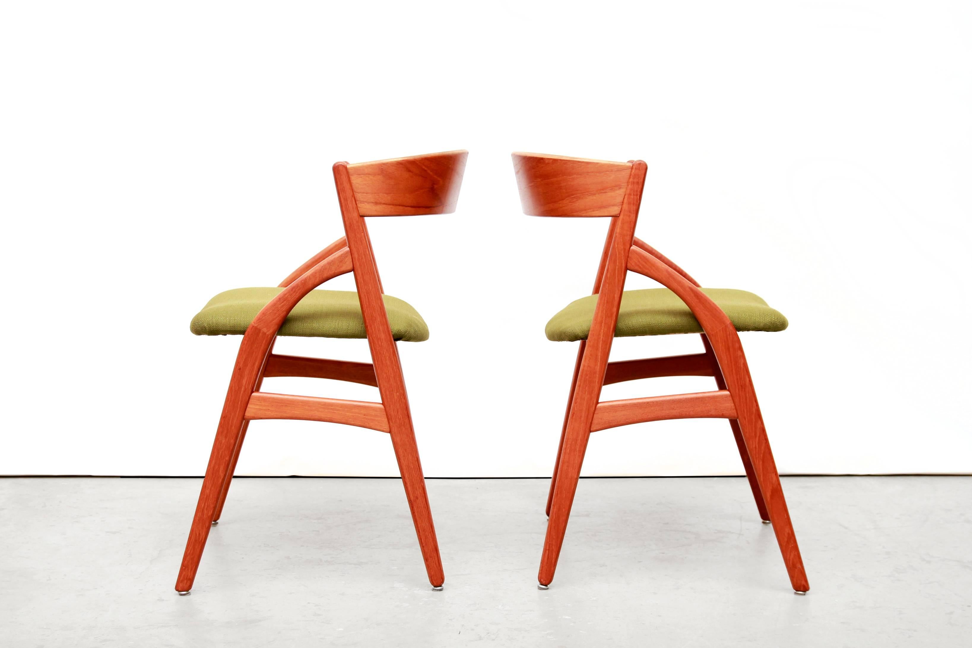 Mid-Century Modern Set of Four Danish Designer Dining Chairs by Kai Kristiansen in Teak