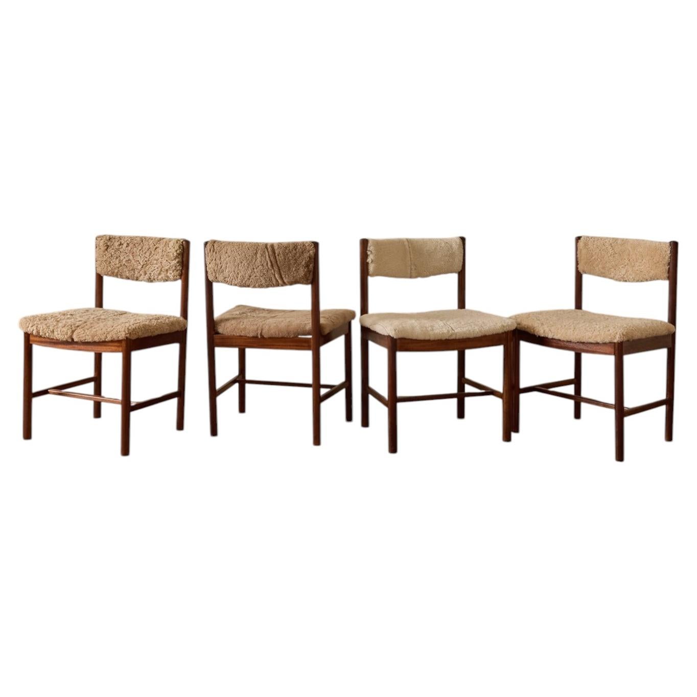 Set of Four Danish Dining Chairs in Shearling, Mid‑20th Century