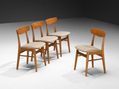 Set of Four Danish Dining Chairs in Wood and Striped Upholstery