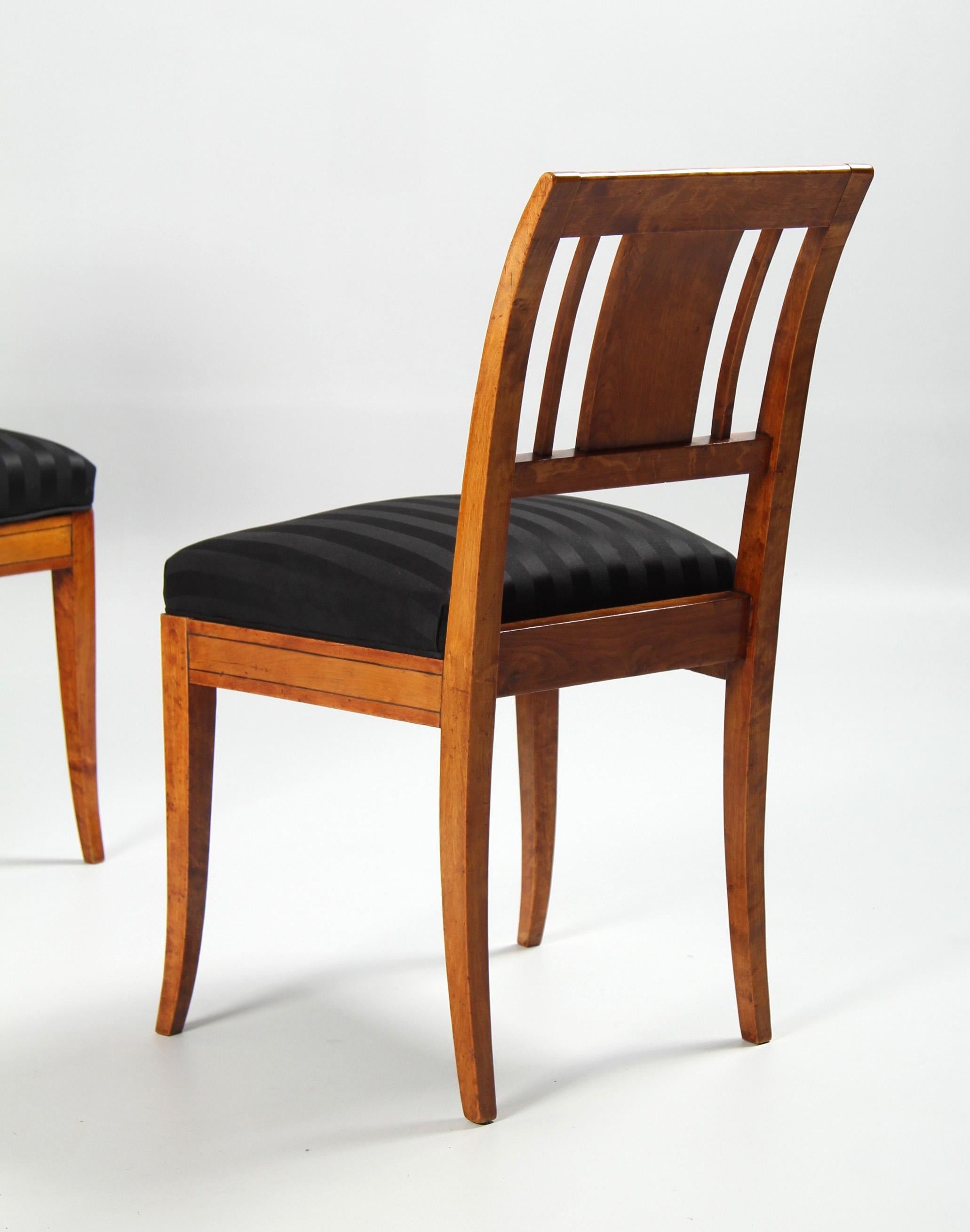 Set di quattro sedie danesi Impero o Biedermeier con intarsi, circa 1820 in vendita 7
