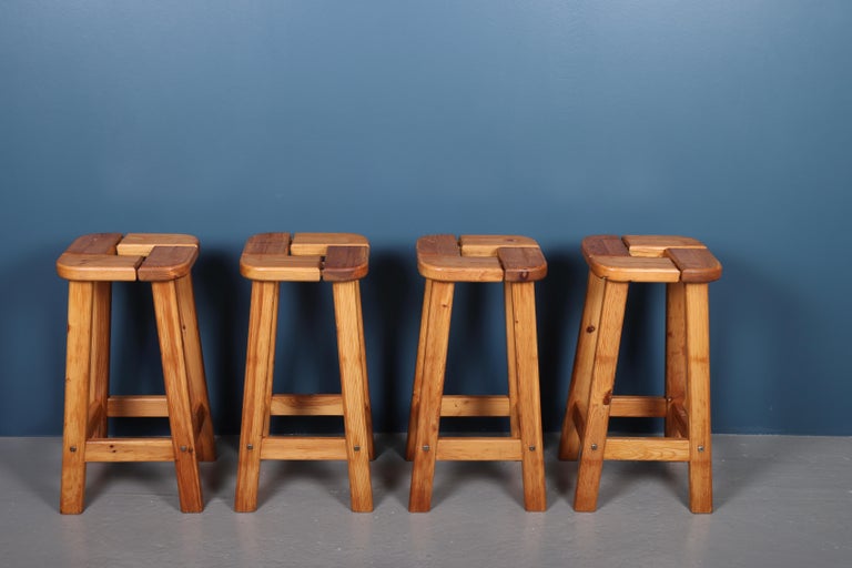 Set of Four High Stools in Solid Pine, Made in Finland 1960s For Sale ...