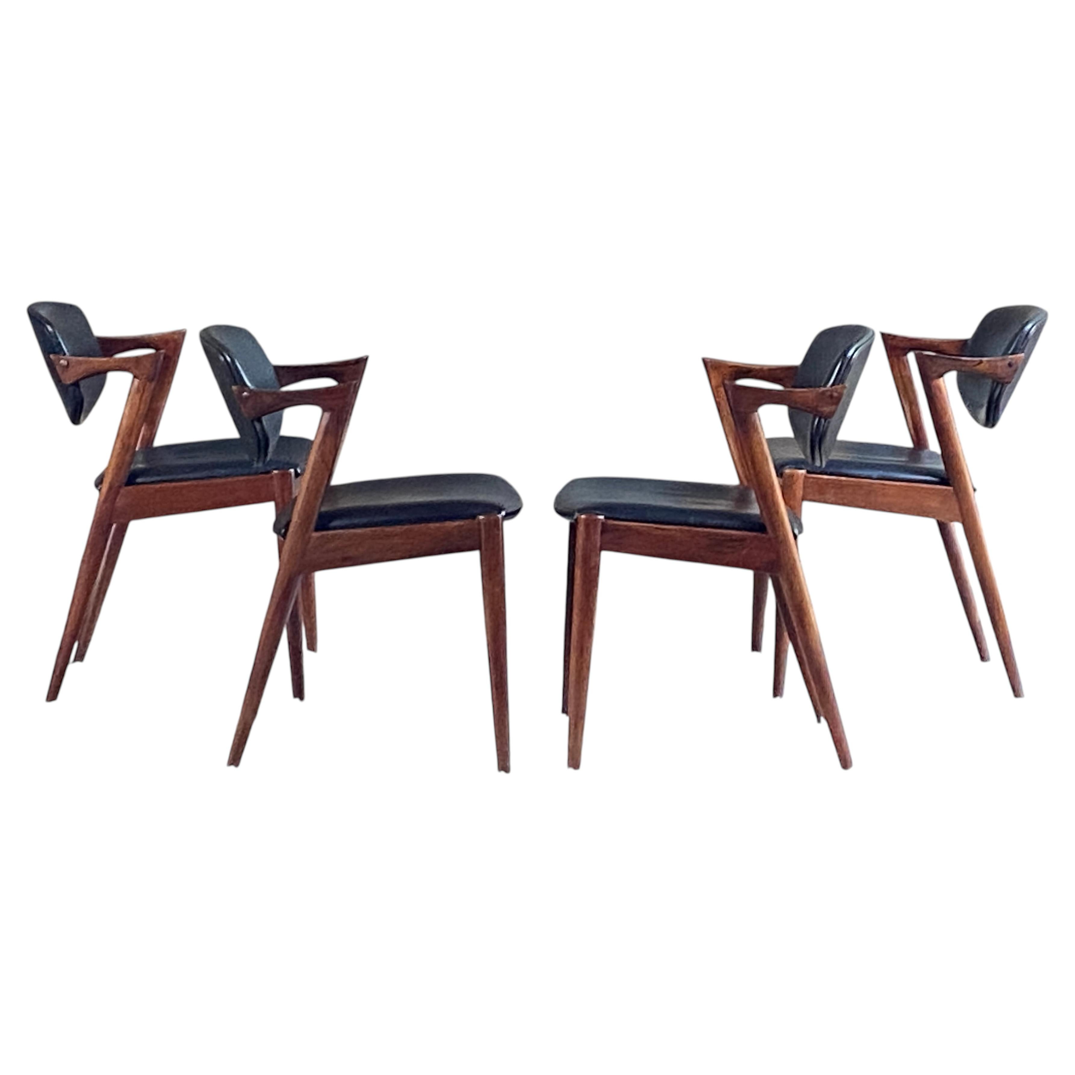 Set of four Danish Kai Kristiansen model 42 rosewood & leather dining chairs