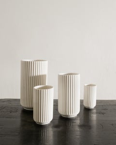 Set of Four Danish Mid Century Cylinder Ceramic Vases by Lyngby Porcelain, 1940s