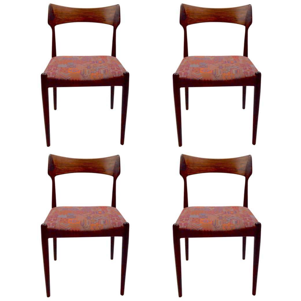 Set of Four Danish Mid Century Dining Chairs in Rosewood Attributed to AM Mobler