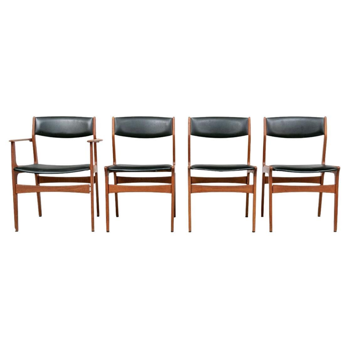 Set Of Four Danish Mid Century Modern Teak And FauxLeather Dining Chairs