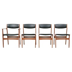Set Of Four Danish Mid Century Modern Teak And FauxLeather Dining Chairs