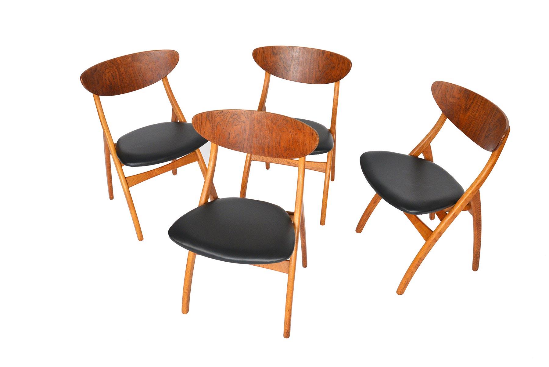 20th Century Set of Four Danish Mid-Century Modern Teak and Oak Swag Leg Dining Chairs