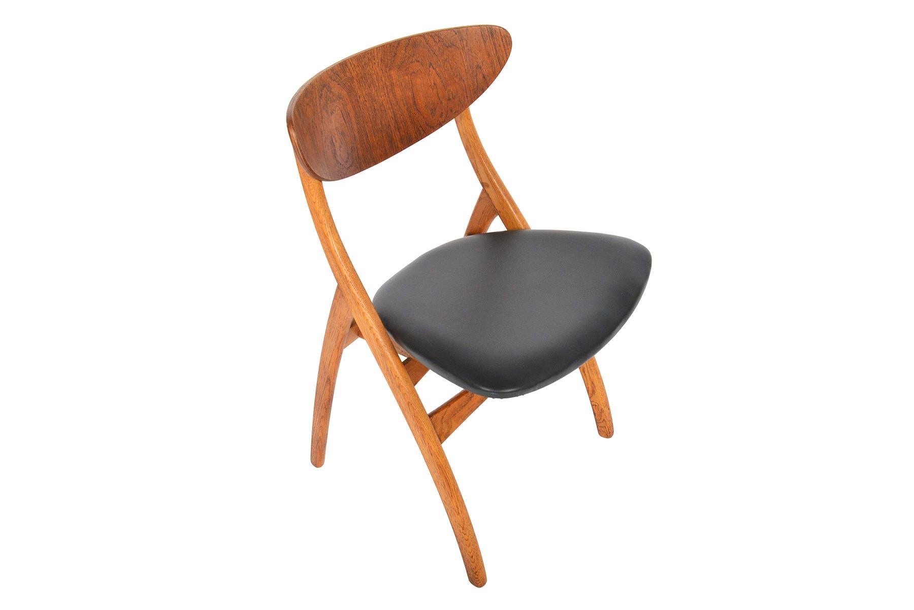 Set of Four Danish Mid-Century Modern Teak and Oak Swag Leg Dining Chairs 2