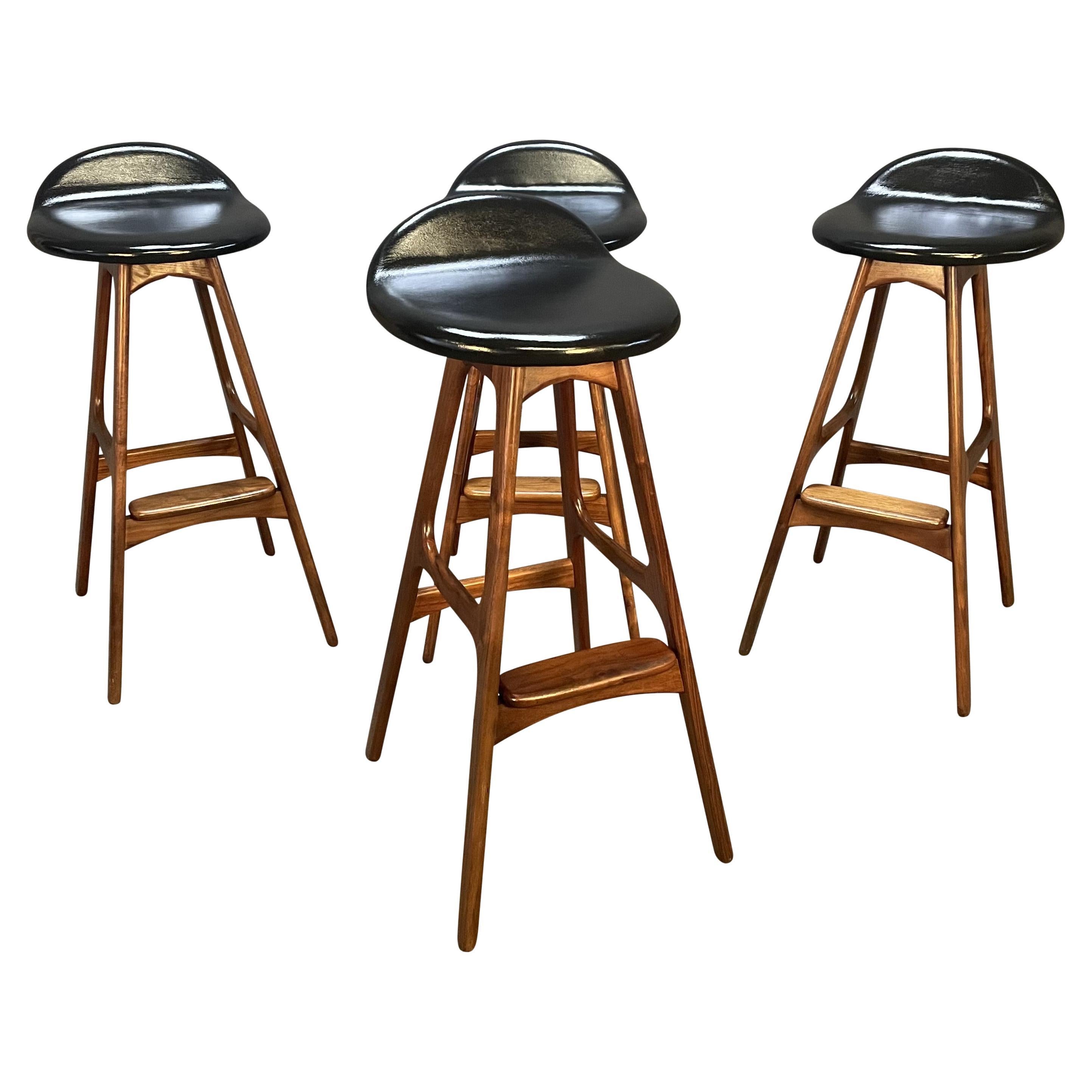 Set of Four Danish Mid-Century Modern Walnut Bar Stools "Model 61" by Erik Buch