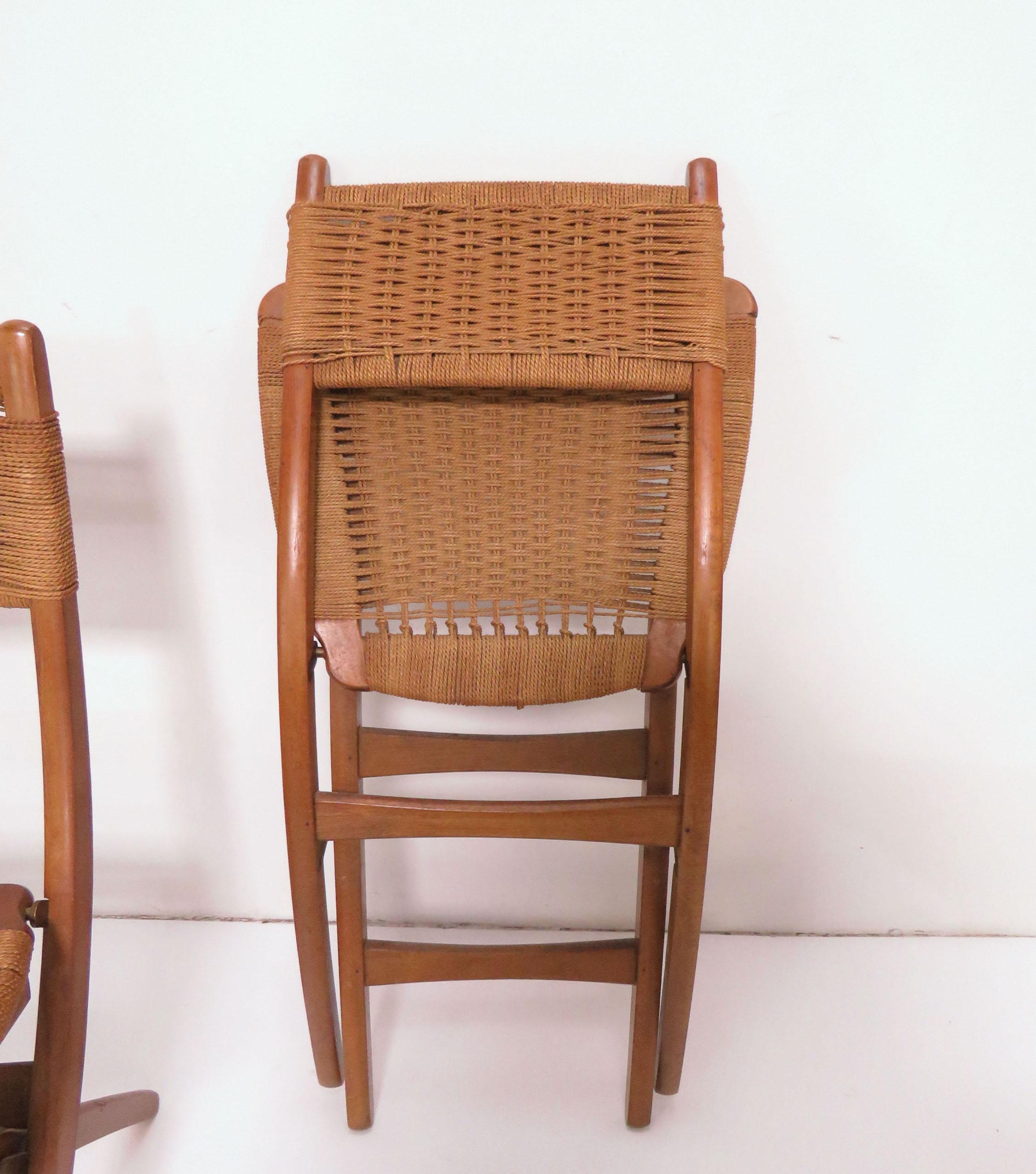 Set of Four Danish Modern Folding Teak and Rope Dining Side Chairs, circa 1960s 2