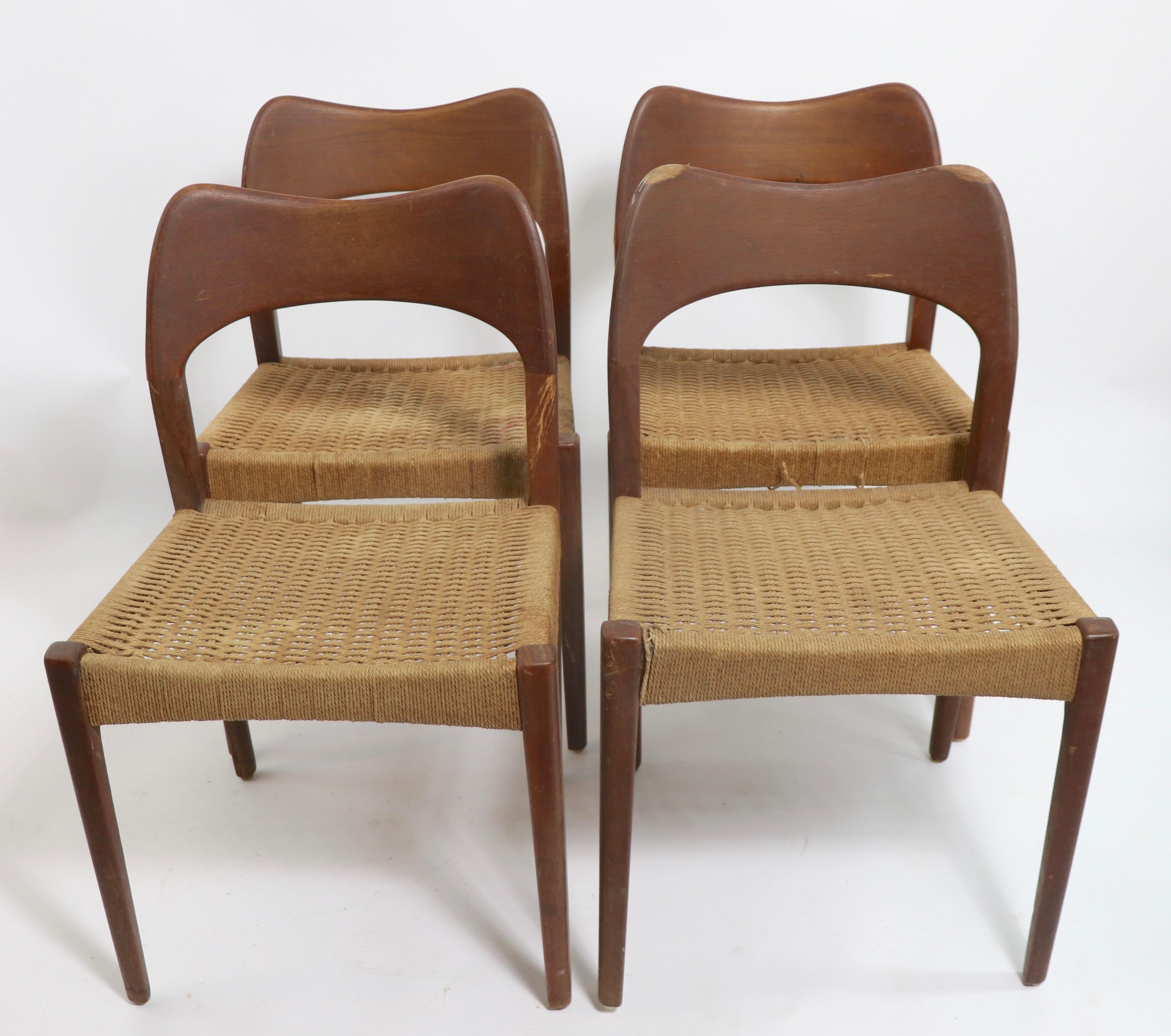 Set of Four Danish Modern Hovmand Olsen for Mogens Kold Dining Chairs as is For Sale 3