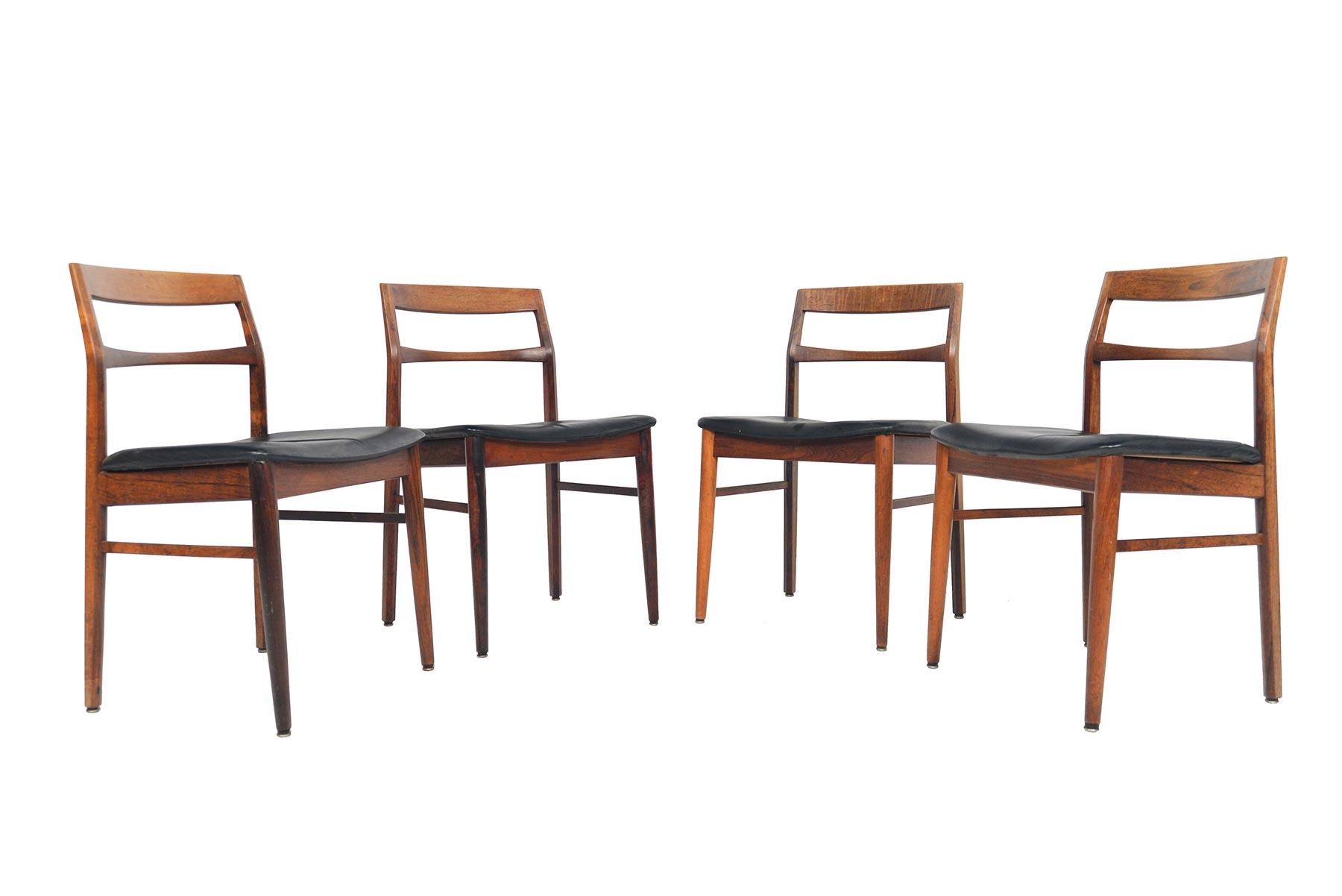Set of Four Danish Modern Ladderback Henning Kjærnulf Rosewood Dining Chairs In Fair Condition In Berkeley, CA
