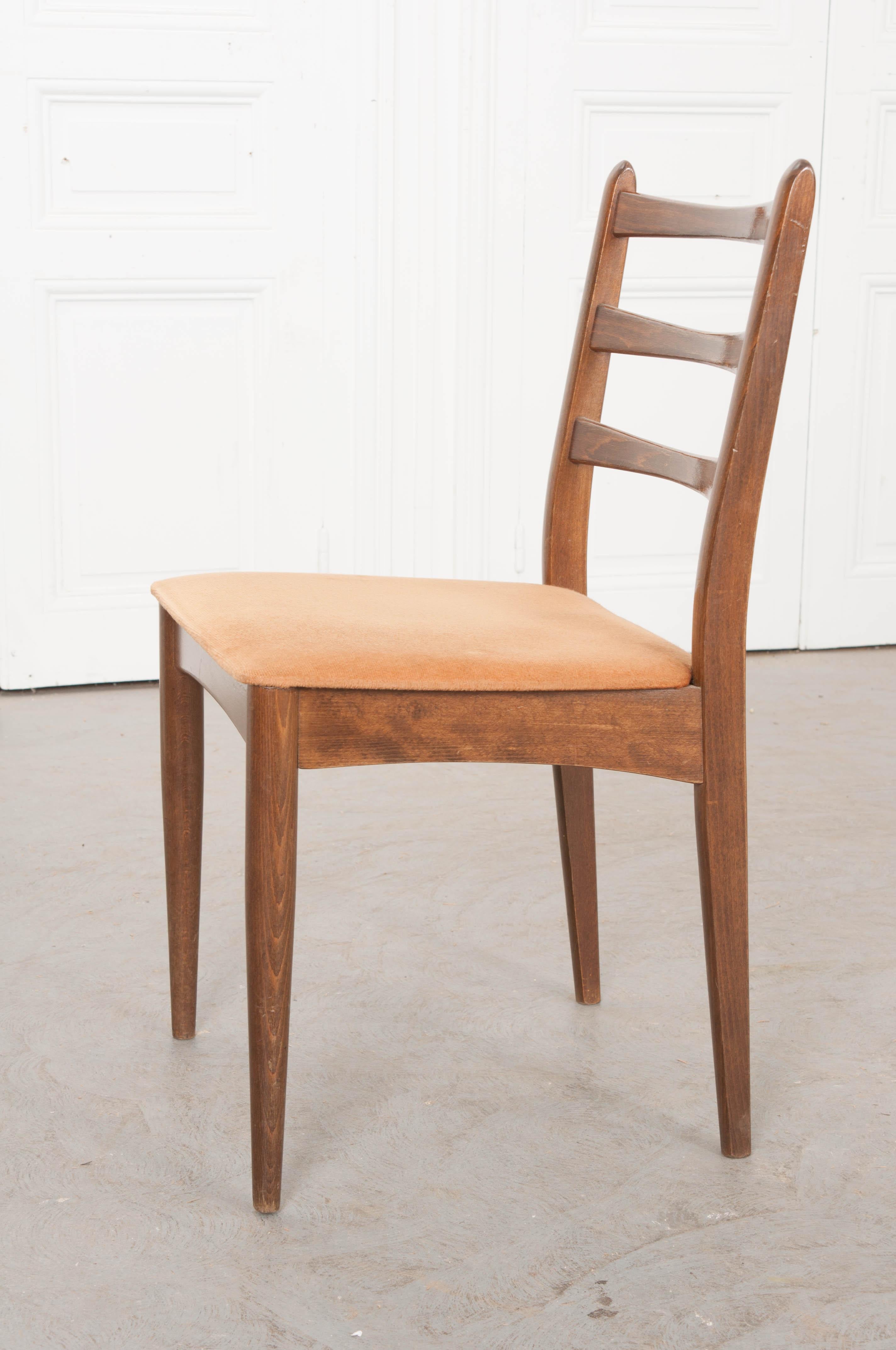 Fabric Set of Four Danish Modern Oak Side Chairs