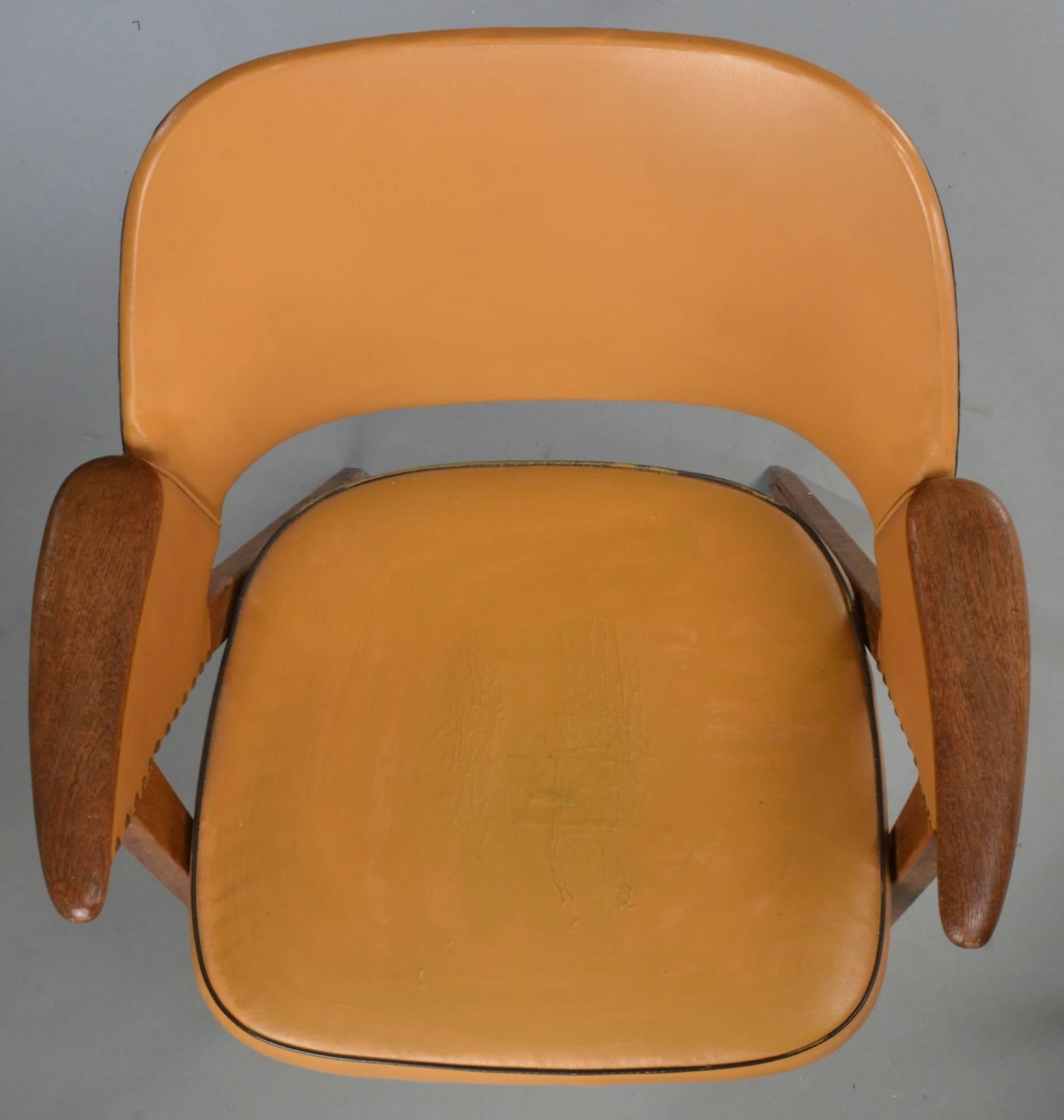 Leather Set of Four Danish Modern Midcentury Teak Armchairs For Sale