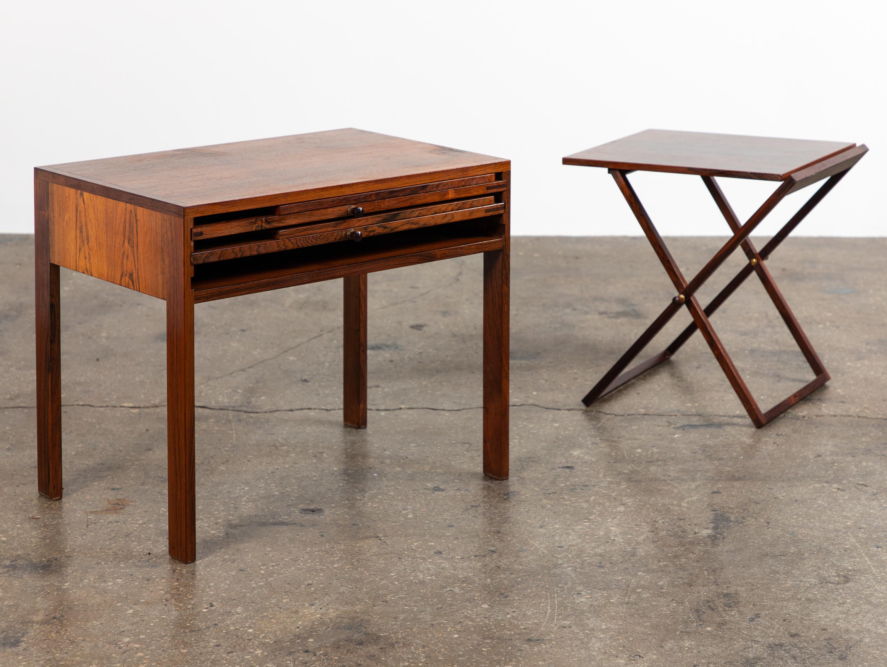 Scandinavian Modern Set of Four Danish Modern Rosewood Campaign Tray Tables by Illum Wikkelso