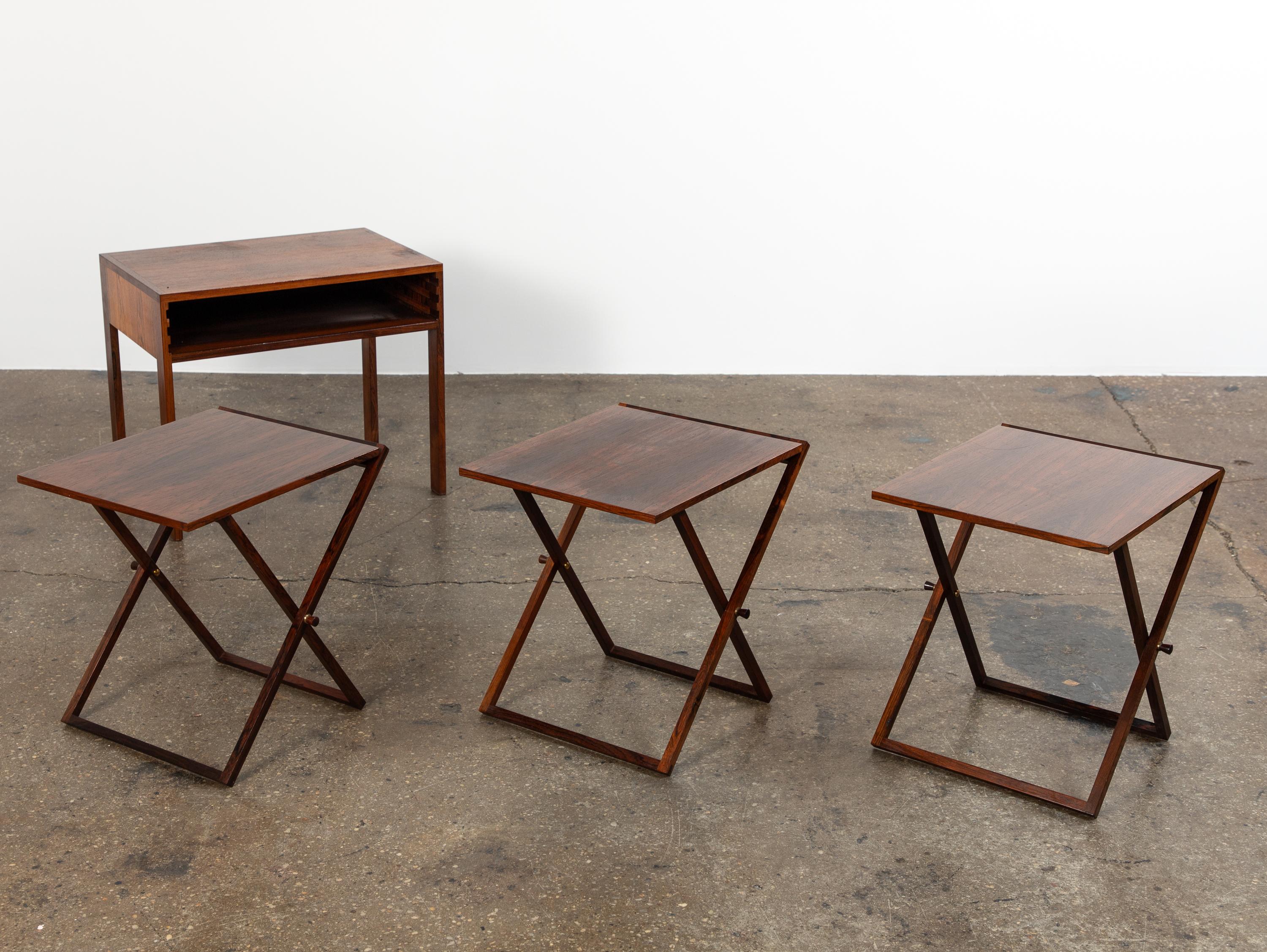 Set of Four Danish Modern Rosewood Campaign Tray Tables by Illum Wikkelso In Good Condition In Brooklyn, NY