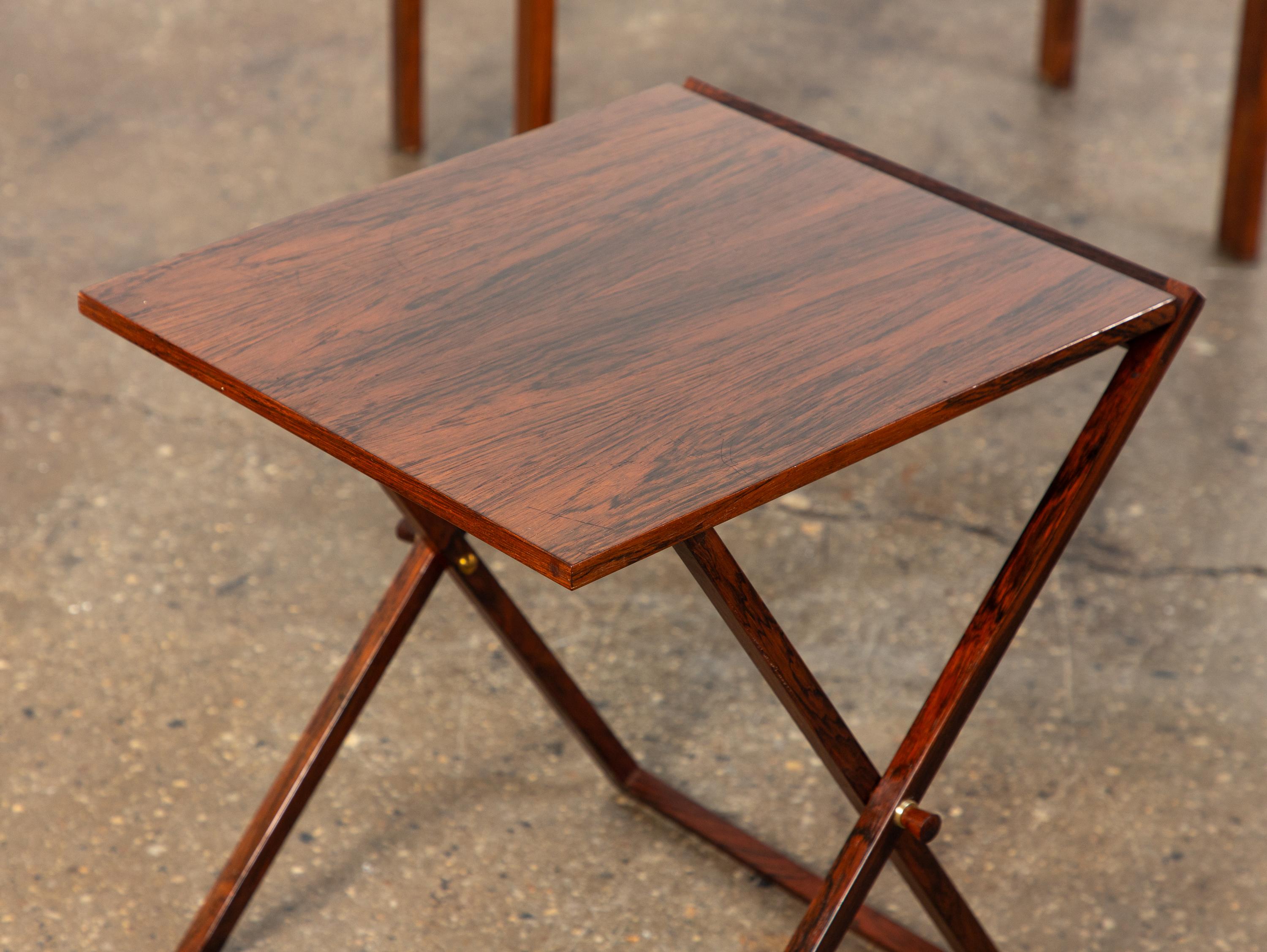 Set of Four Danish Modern Rosewood Campaign Tray Tables by Illum Wikkelso 1