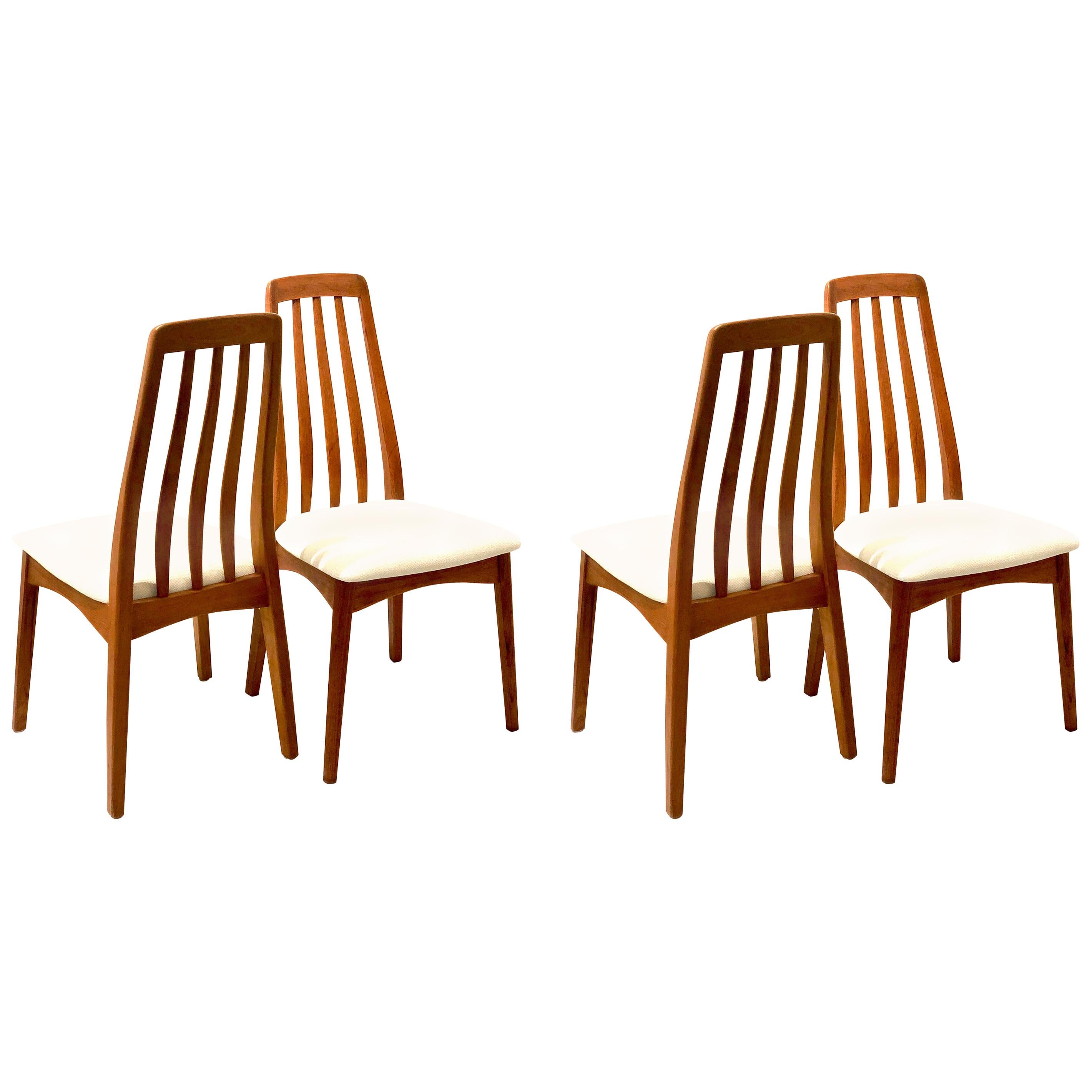 Set of Four Danish Modern Solid Teak Tall Back Dining Chairs