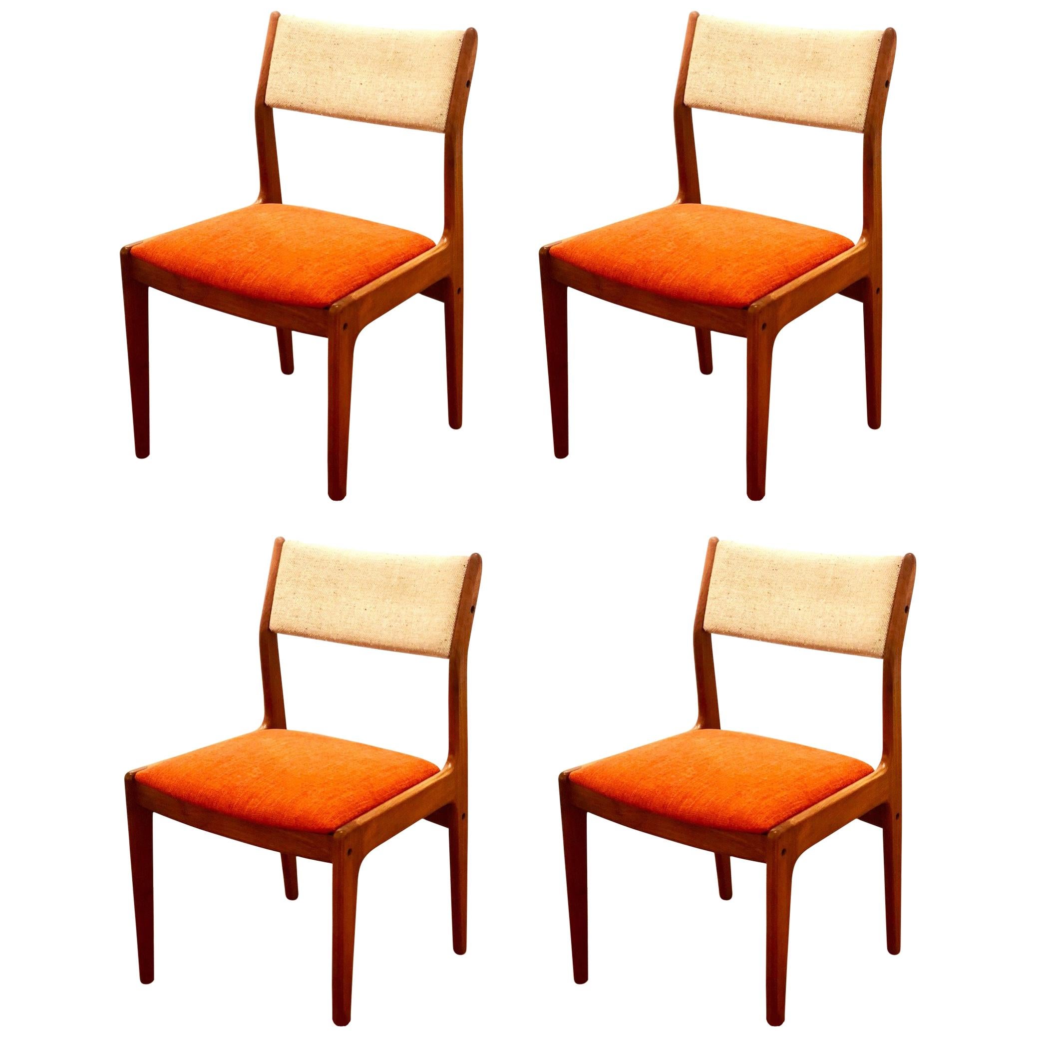 Set of Four Danish Modern Solid Teak Two-Tone Upholstered Dinning Chairs