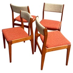 Vintage Set of Four Danish Modern Solid Teak Two-Tone Upholstered Dinning Chairs