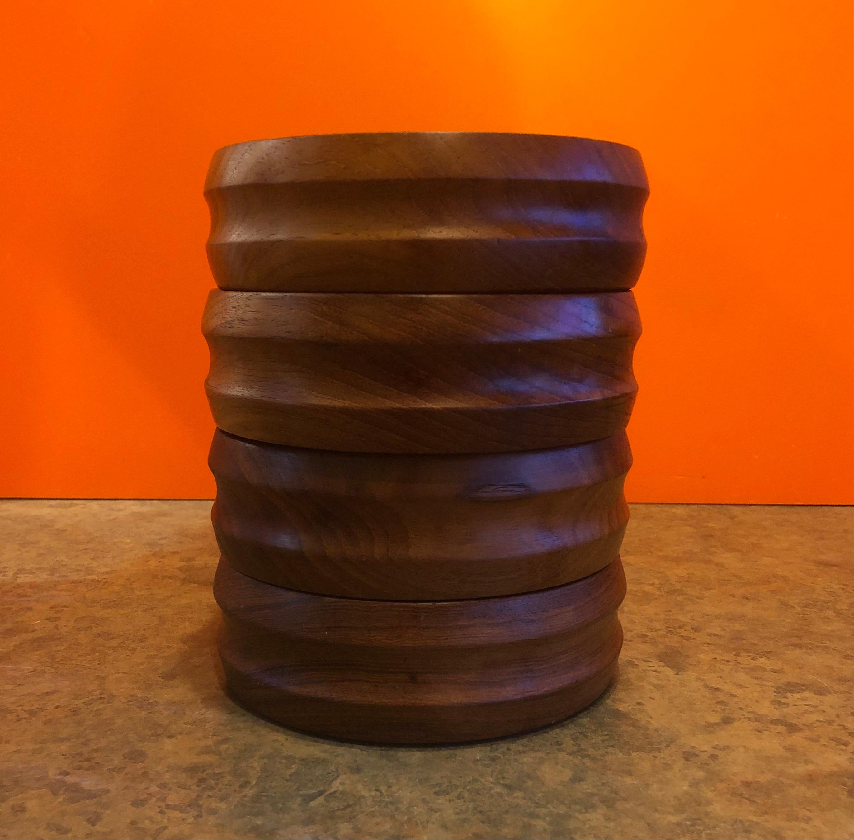 Set of Four Danish Modern Staved Teak Salad Bowls by Jens Quistgaard for Dansk 6