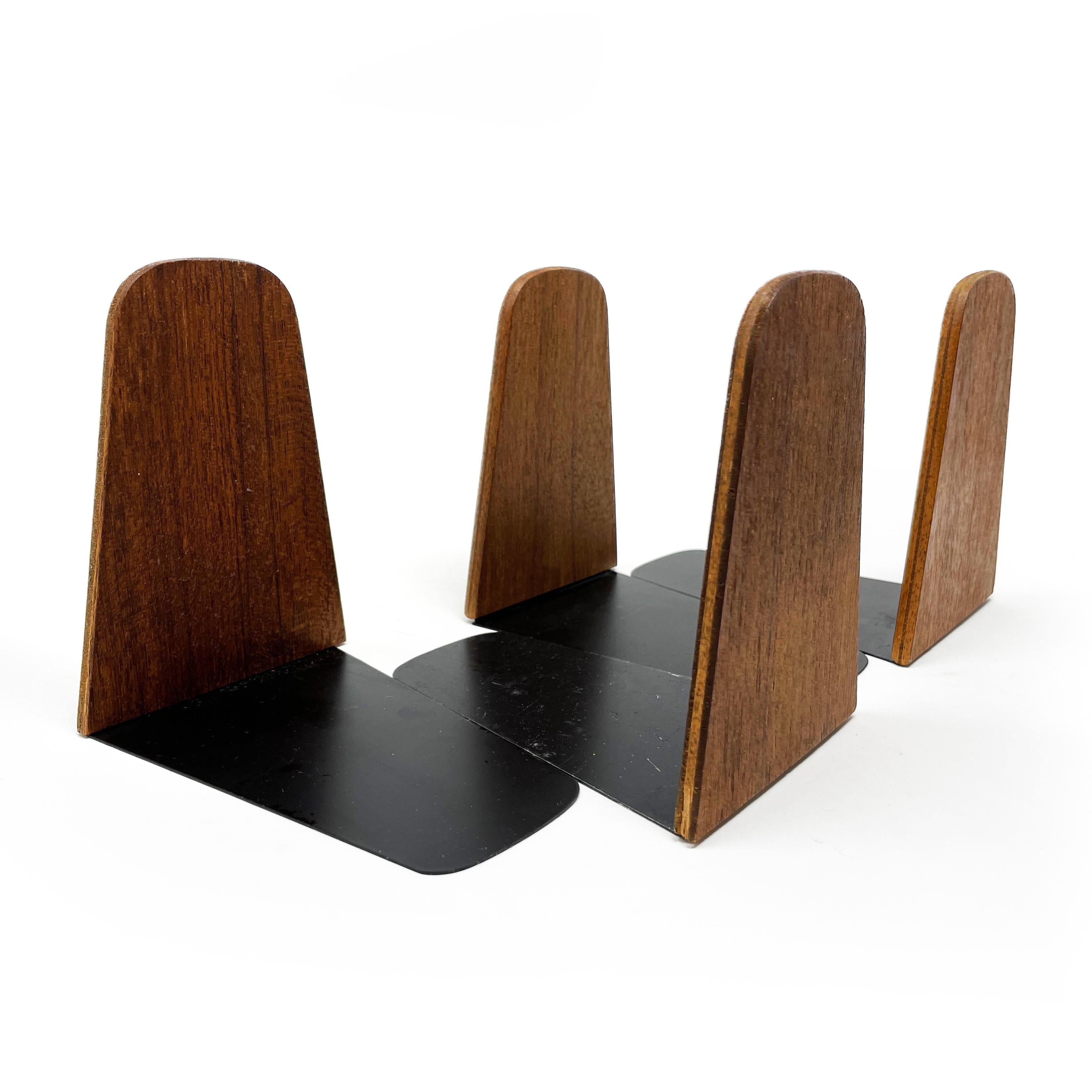 Metal Set of Four Danish Modern Teak Bookends Attr. to Kai Kristiansen