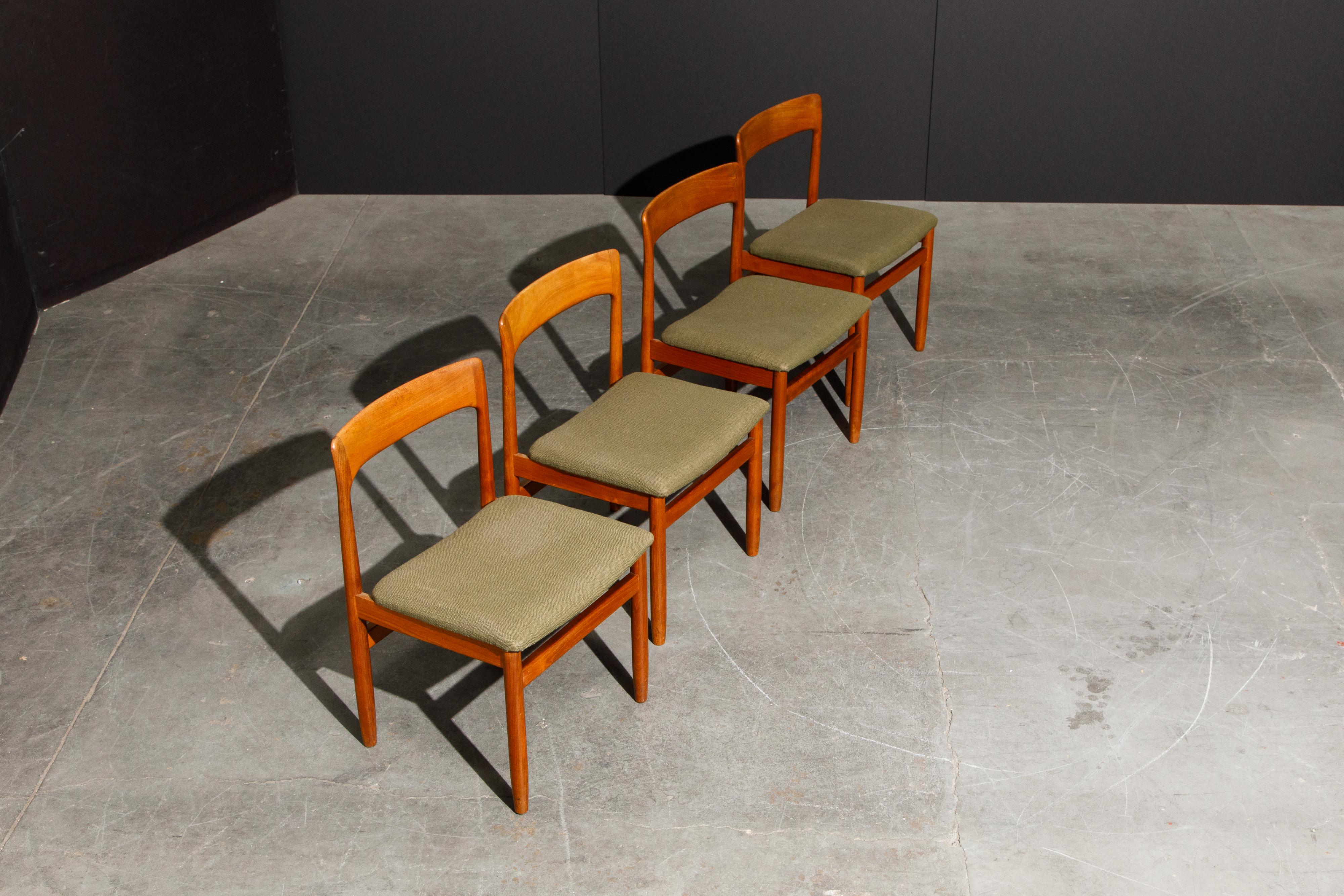 Fabric Set of Four Danish Modern Teak Dining Side Chairs in the Style of Niels Møller 