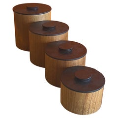 Set of Four Danish Modern Teak Stackable Storage Cannisters
