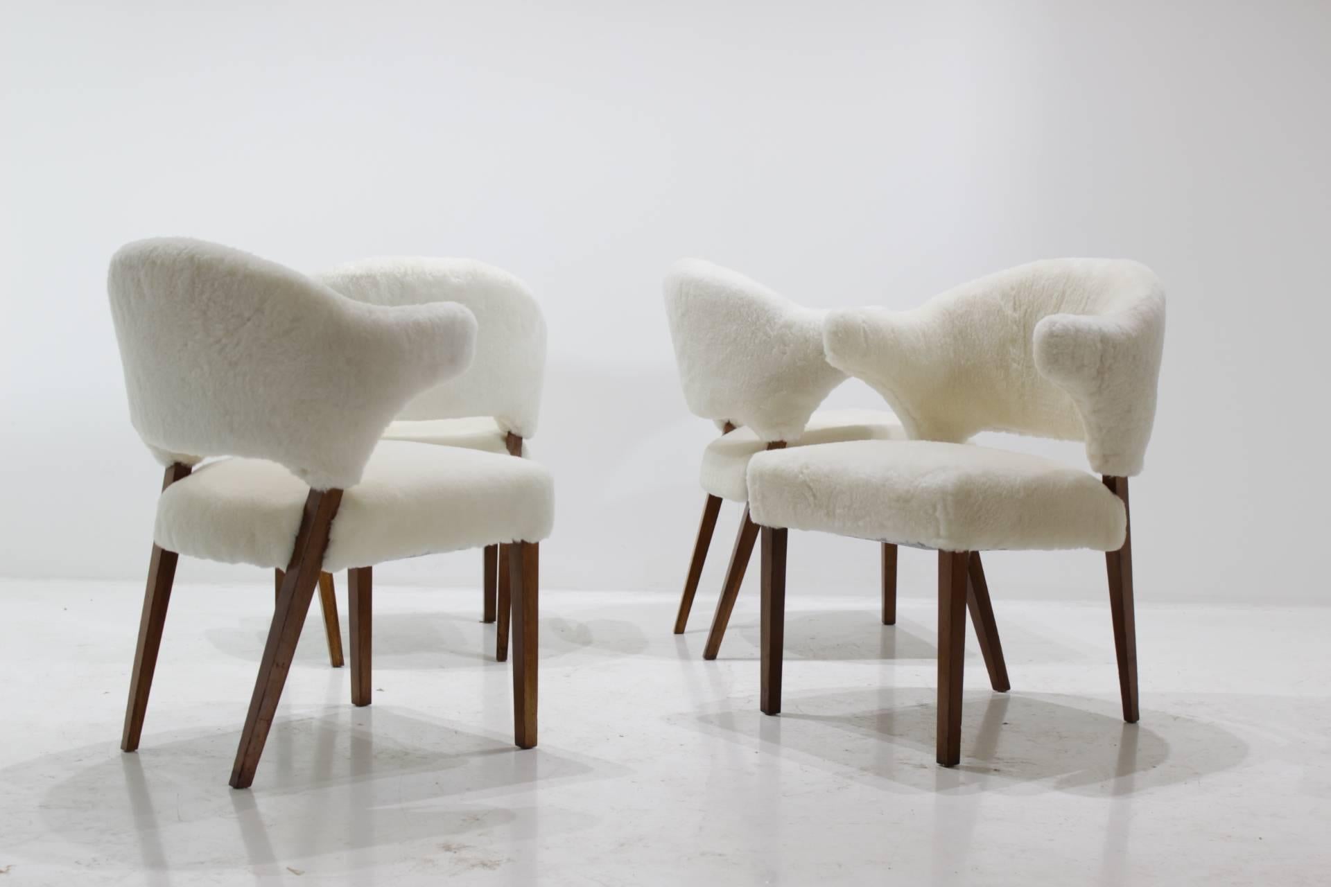Mid-20th Century Set of Four Danish Oak Armchairs with Sheepskin Upholstery, 1960s