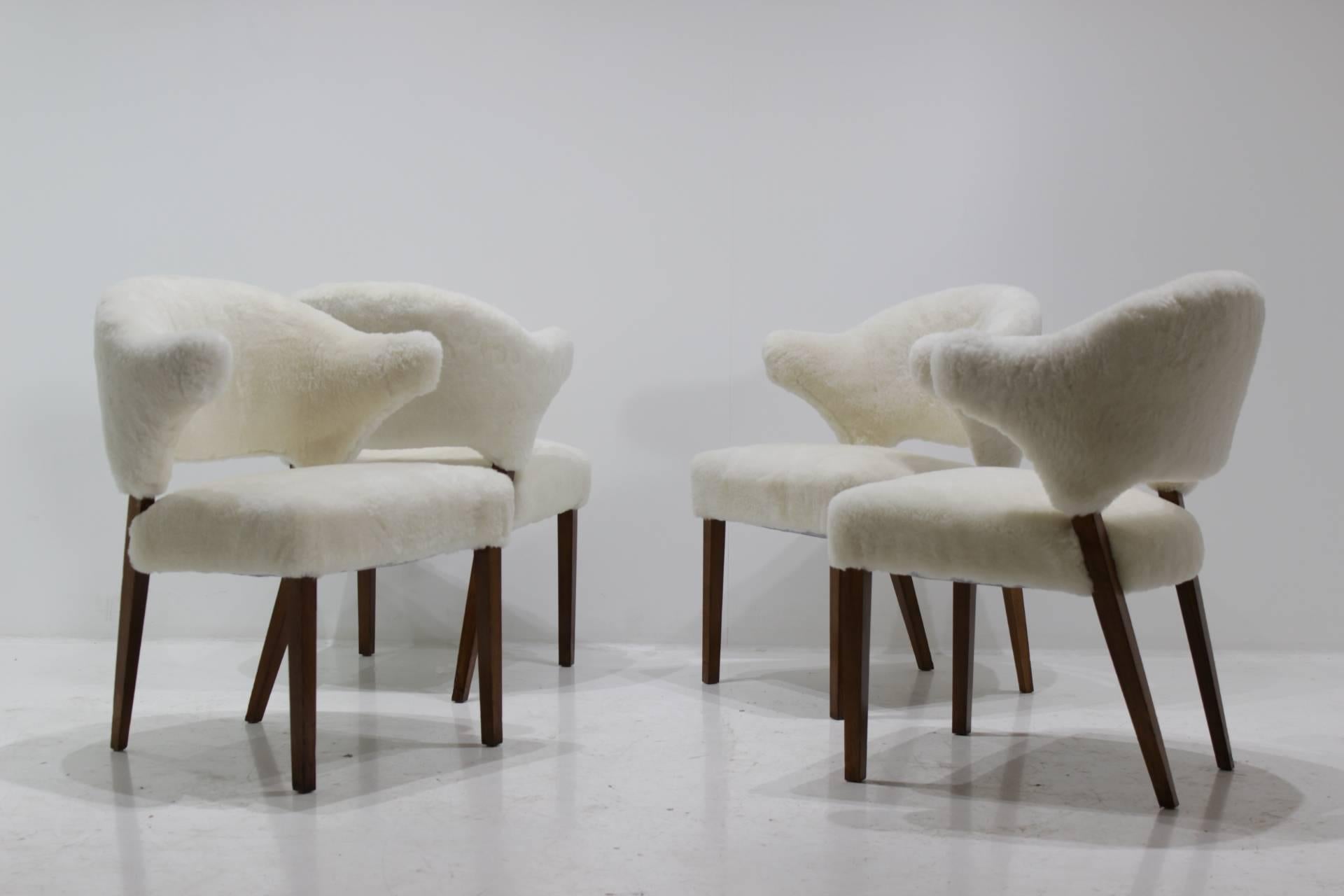 Set of Four Danish Oak Armchairs with Sheepskin Upholstery, 1960s 1