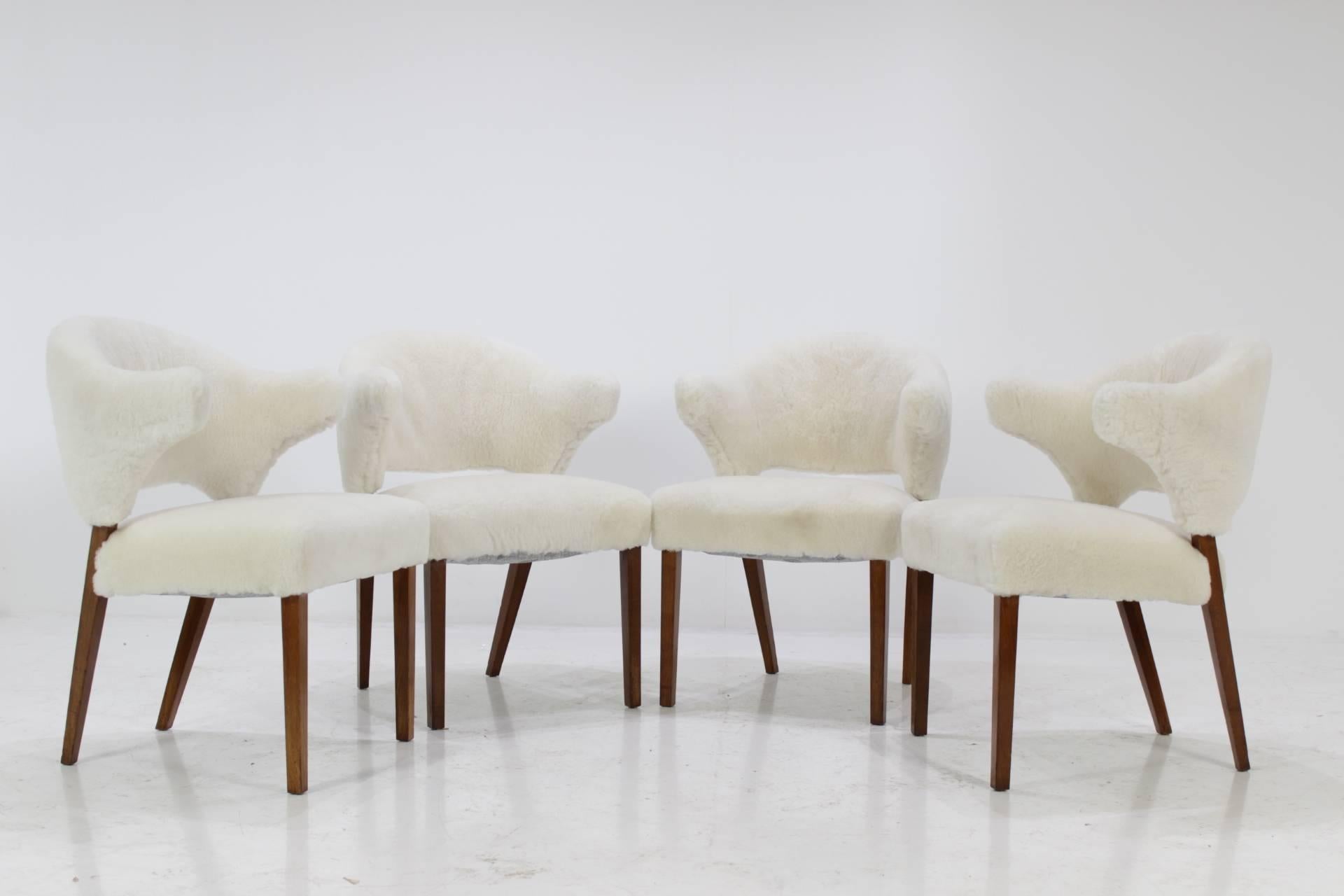 Set of Four Danish Oak Armchairs with Sheepskin Upholstery, 1960s 2