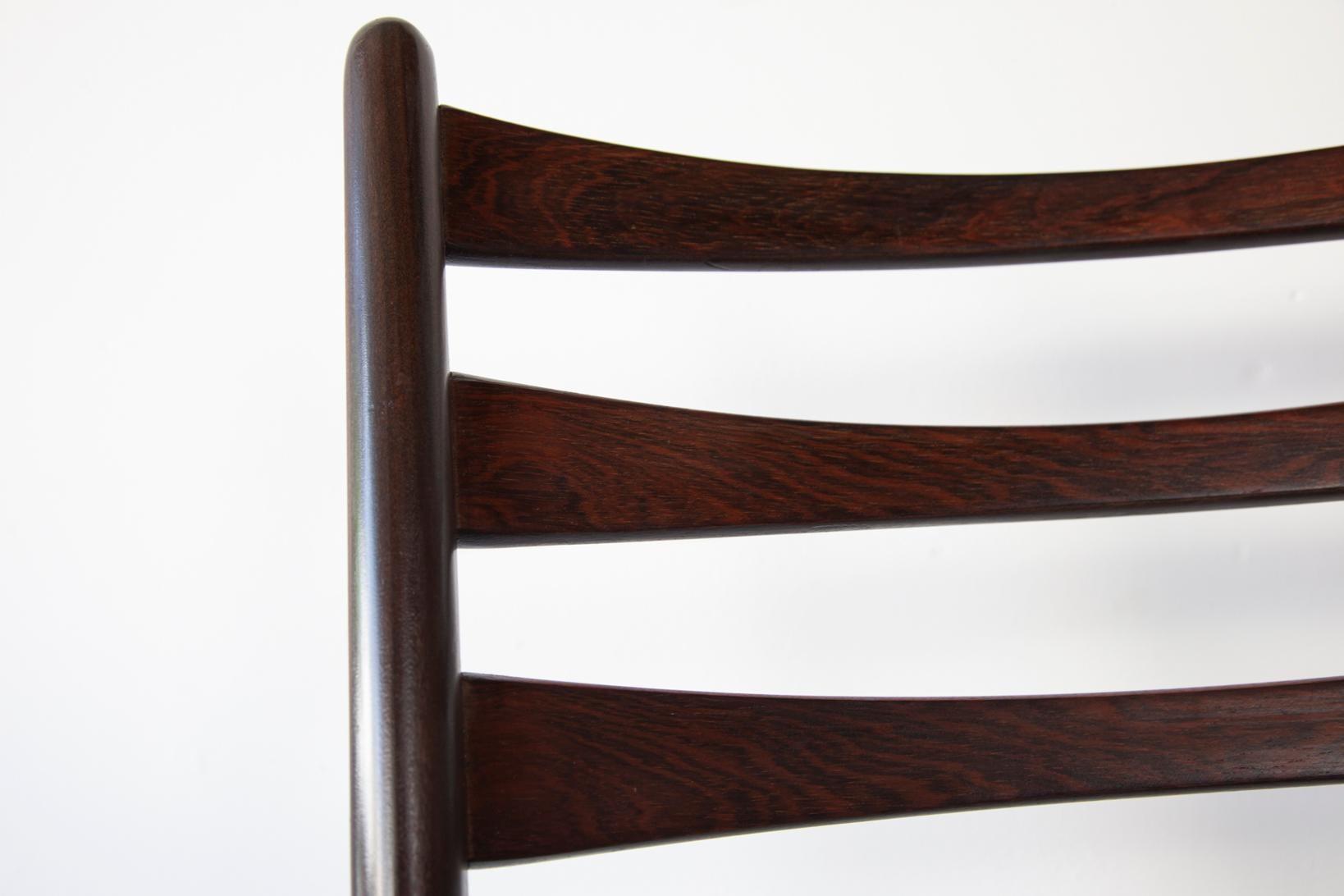Set Of Four Danish Rosewood Ladder Back Dining Chairs, Mid 20th Century For Sale 5