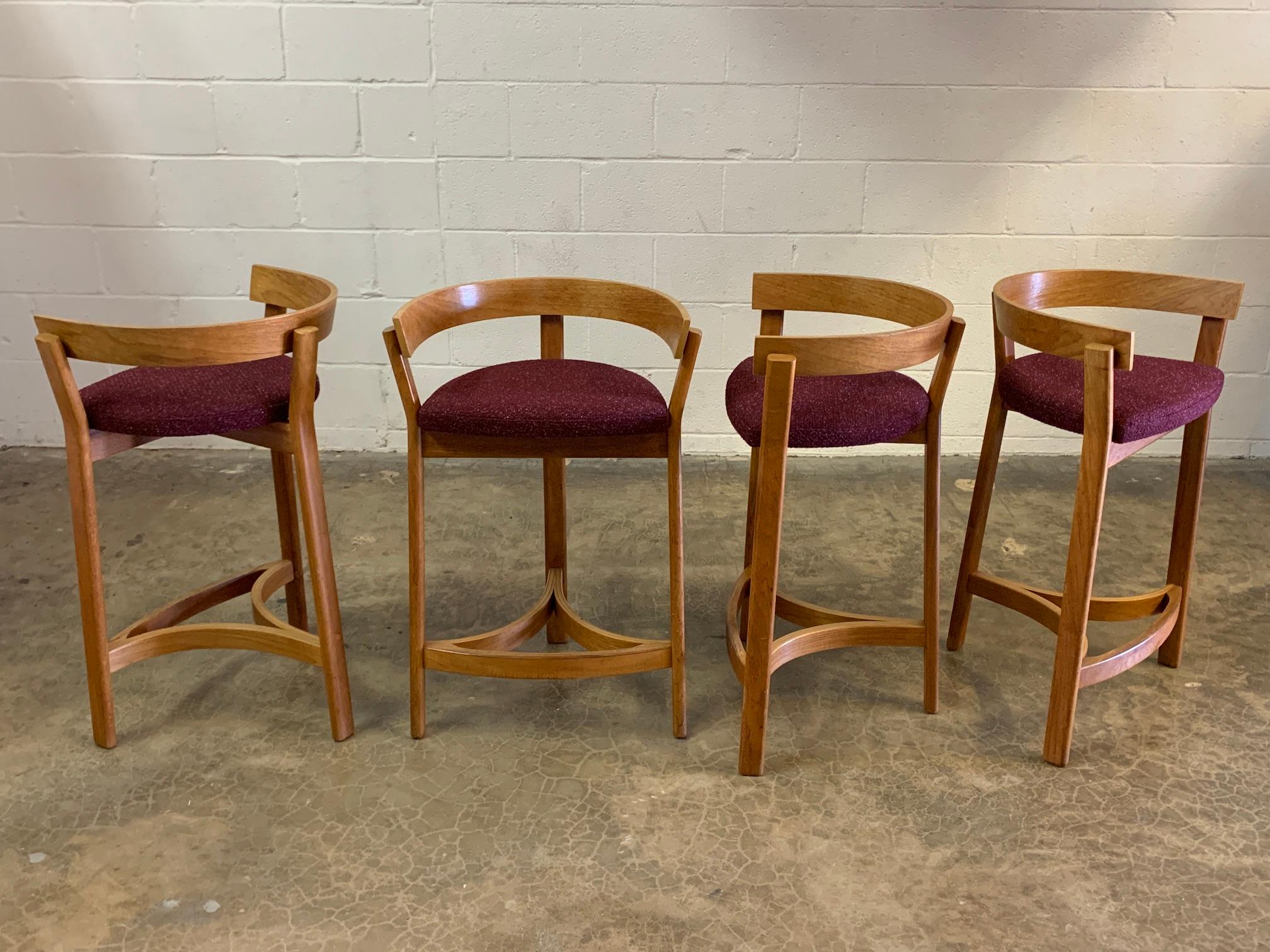Set of Four Danish Teak Barstools In Good Condition In Dallas, TX