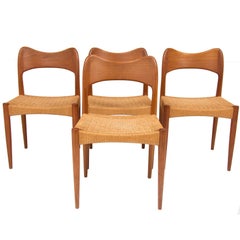 Set of Four Danish Teak Chairs by Arne Hovmand Olsen for Mogens Kold