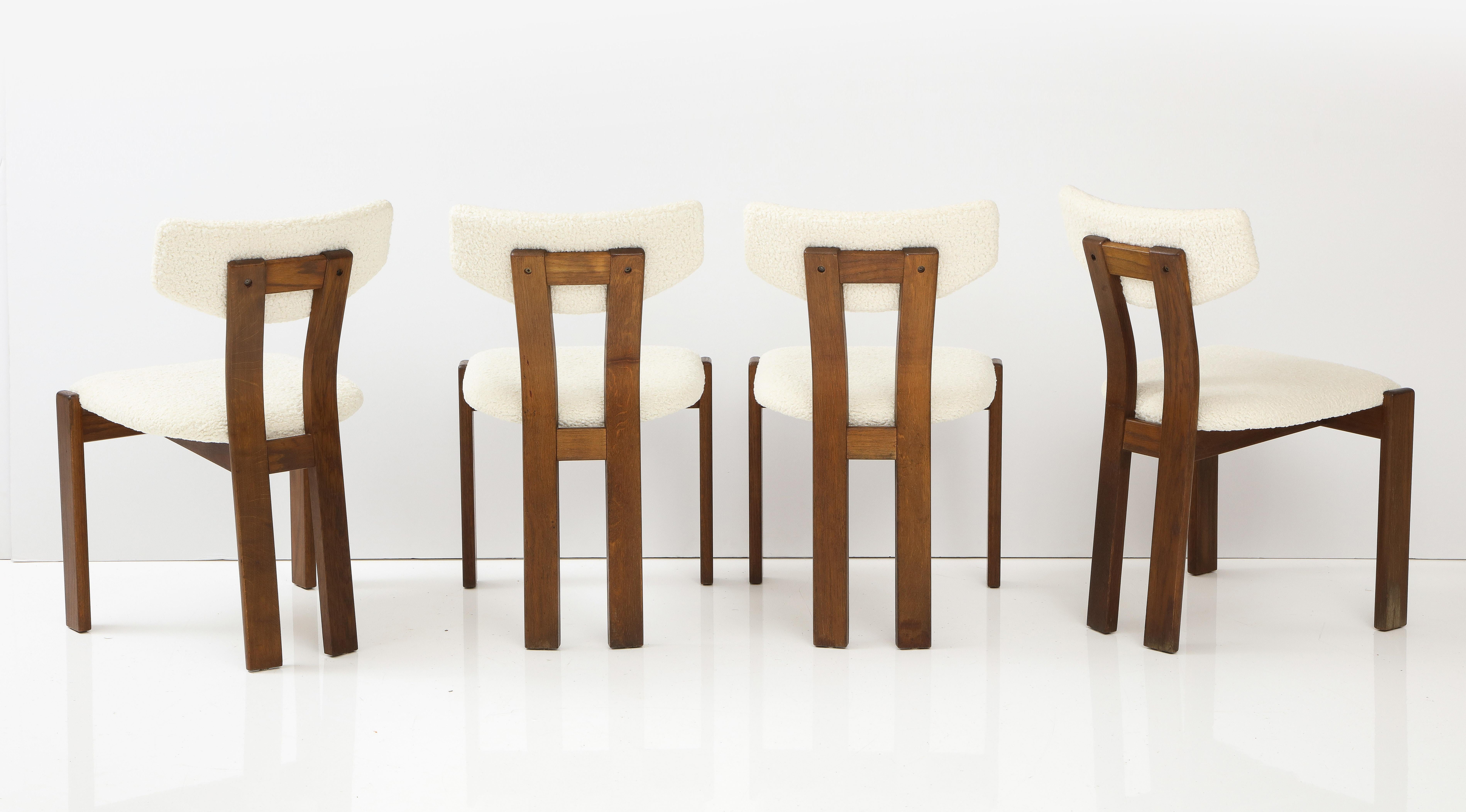Mid-20th Century Set of Four Danish Teak Sculpted Upholstered Dining Chairs, Denmark circa 1950