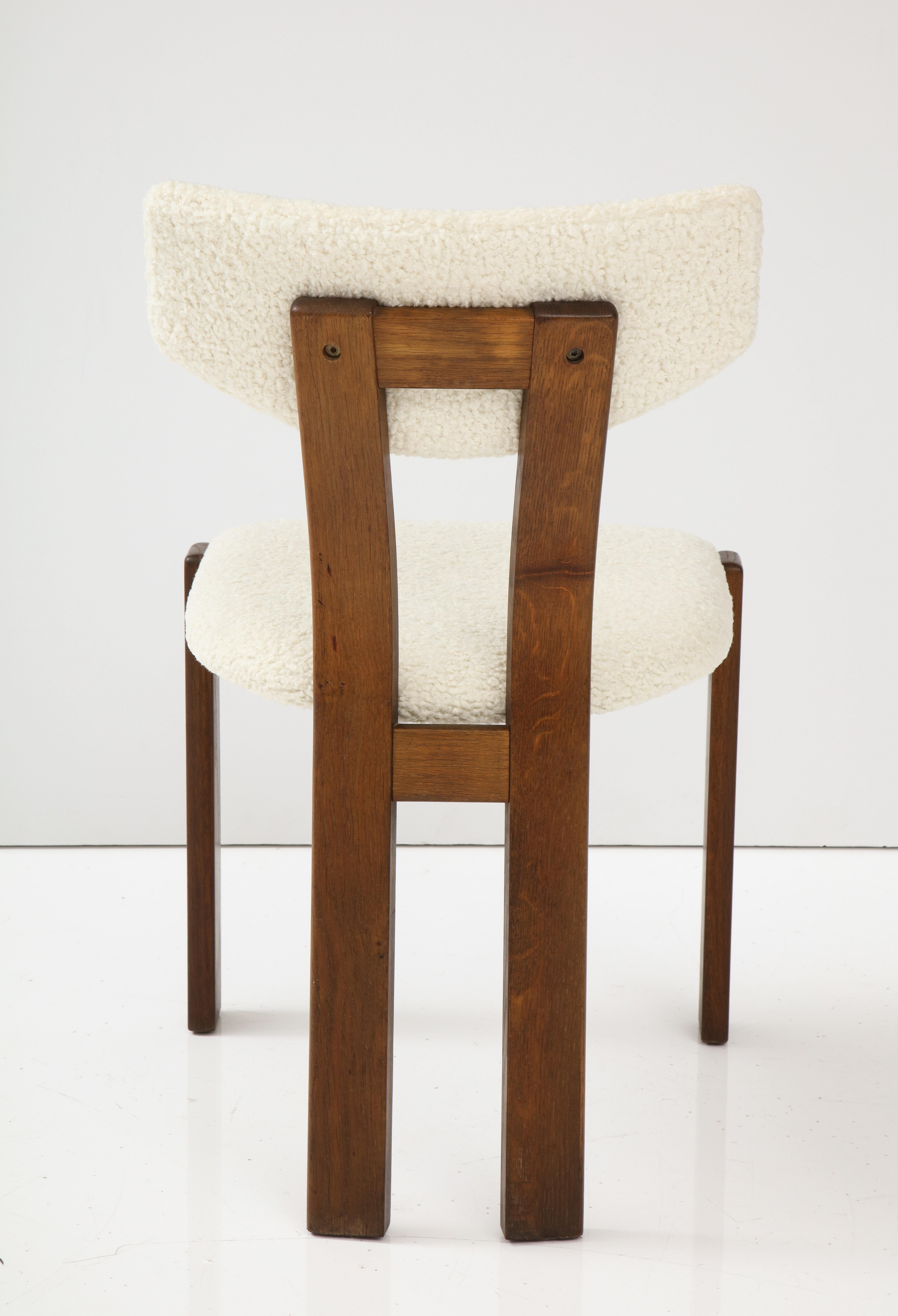 Fabric Set of Four Danish Teak Sculpted Upholstered Dining Chairs, Denmark circa 1950