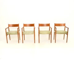 Set of Four Danish Vintage Teak and Leather Dining Chairs by Arne Vodder