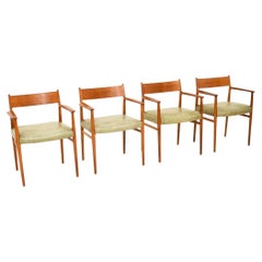 Set of Four Danish Vintage Teak and Leather Dining Chairs by Arne Vodder