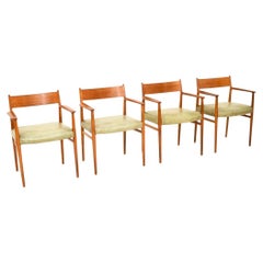 Set of Four Danish Vintage Teak and Leather Dining Chairs by Arne Vodder