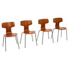 Set of Four Danish Vintage Teak Hammer Chairs by Arne Jacobsen for Fritz Hansen
