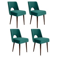 Set of Four Dark Green Velvet 'Shell' Chairs, Europe, 1960s