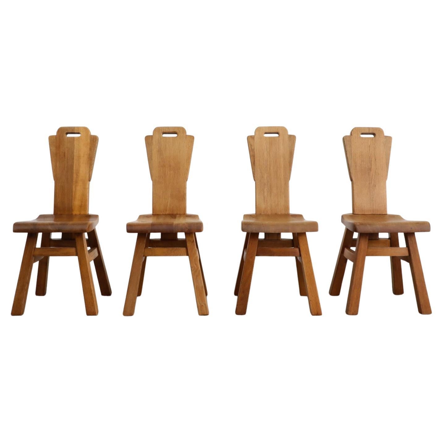 Set of four De Puydt Style Brutalist High Back Oak Dining Chairs
