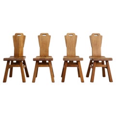 Set of four De Puydt Style Brutalist High Back Oak Dining Chairs