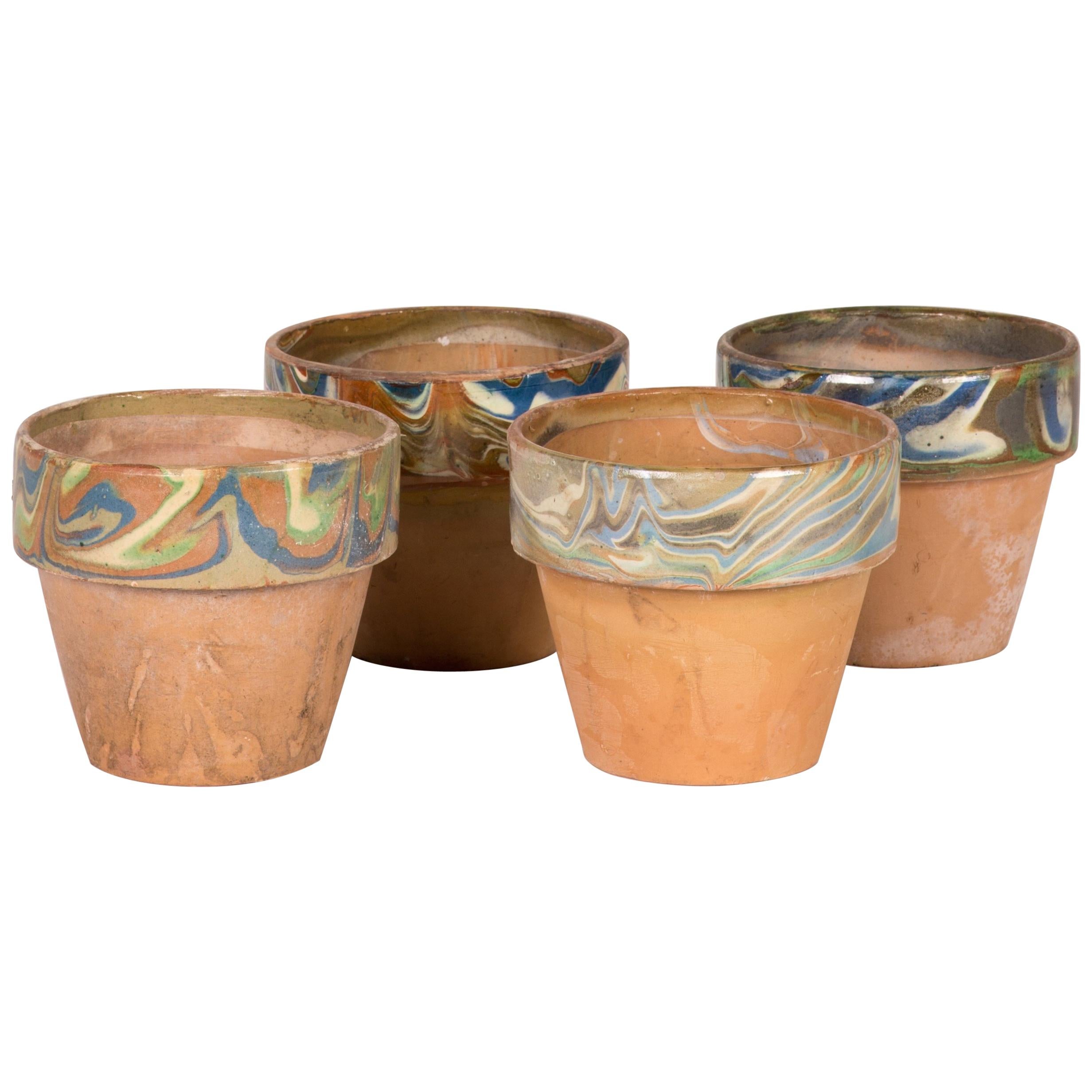 Set of Four Decorated and Glazed Rim Pots from 1960s England For Sale ...