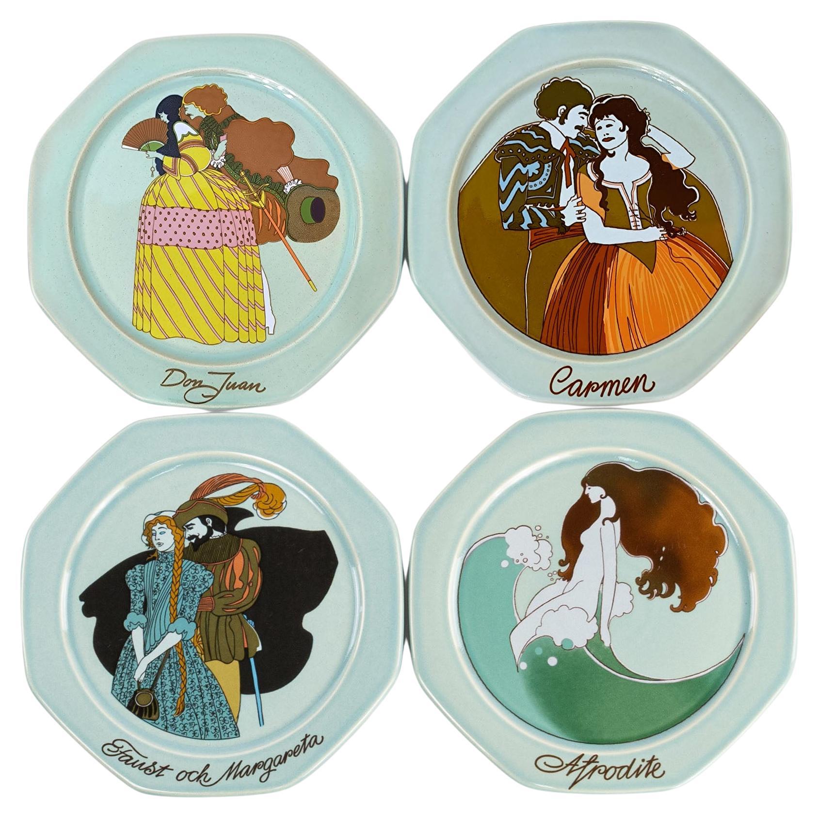 Set of Four Decorative Plates by Åke Arenhill for Höganäs Keramik, Sweden, 1960s For Sale