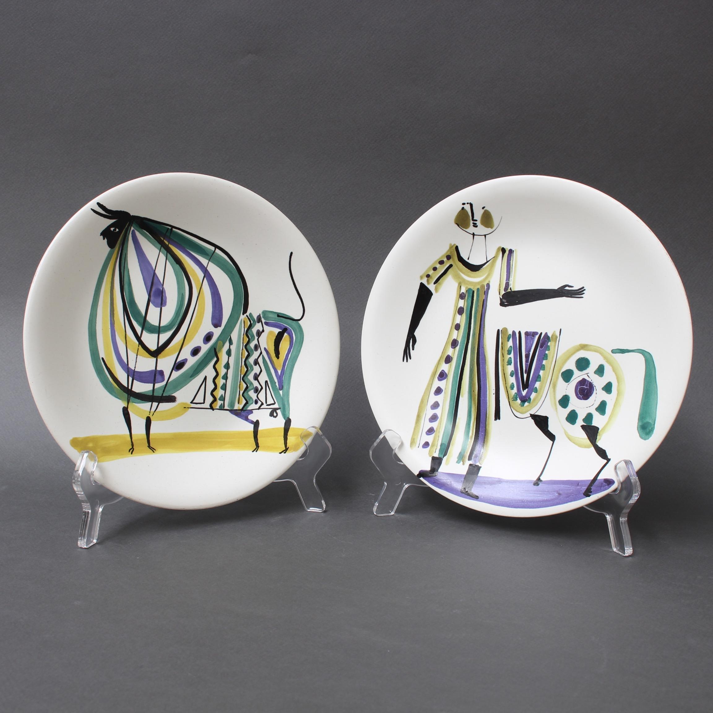 Mid-20th Century Set of Four Decorative Plates by Roger Capron, circa 1950s