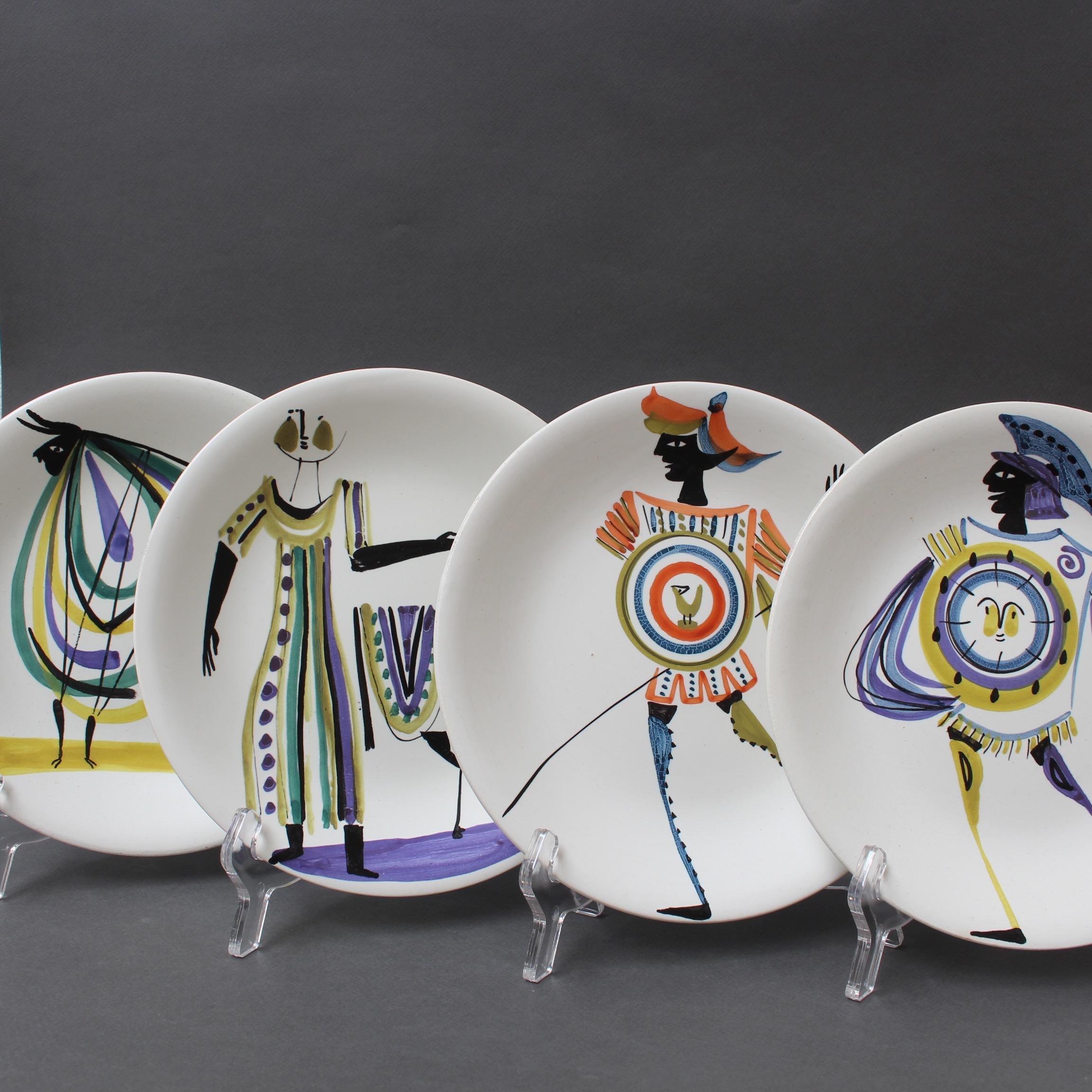 Set of Four Decorative Plates by Roger Capron, circa 1950s 1
